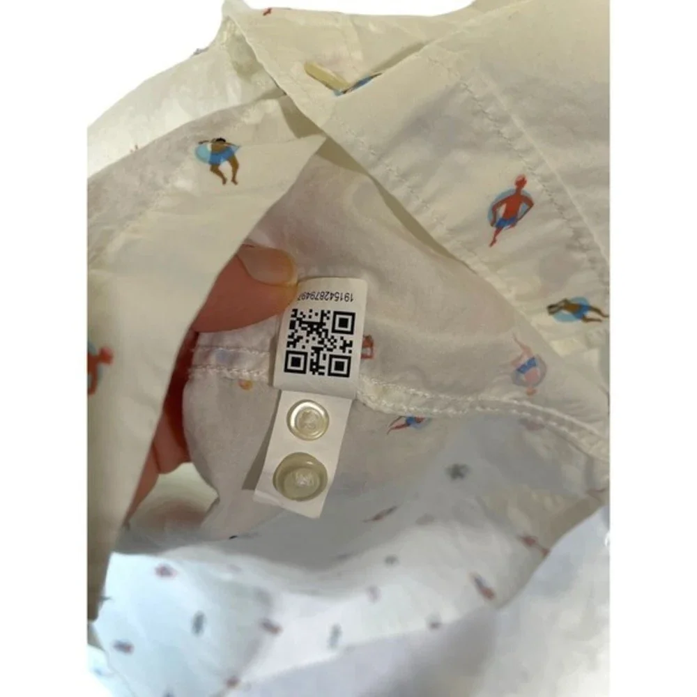 Bonobos Button Up‎ Shirt Mens L white Swim Float Pattern Long Sleeve Slim Fit